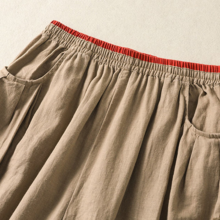 Pantaloni harem da donna in cotone e lino con ricamo Buddha Stones, lunghezza 7-8, con tasche