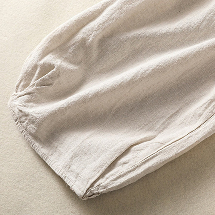 Pantaloni harem da donna in cotone e lino con ricamo Buddha Stones, lunghezza 7-8, con tasche