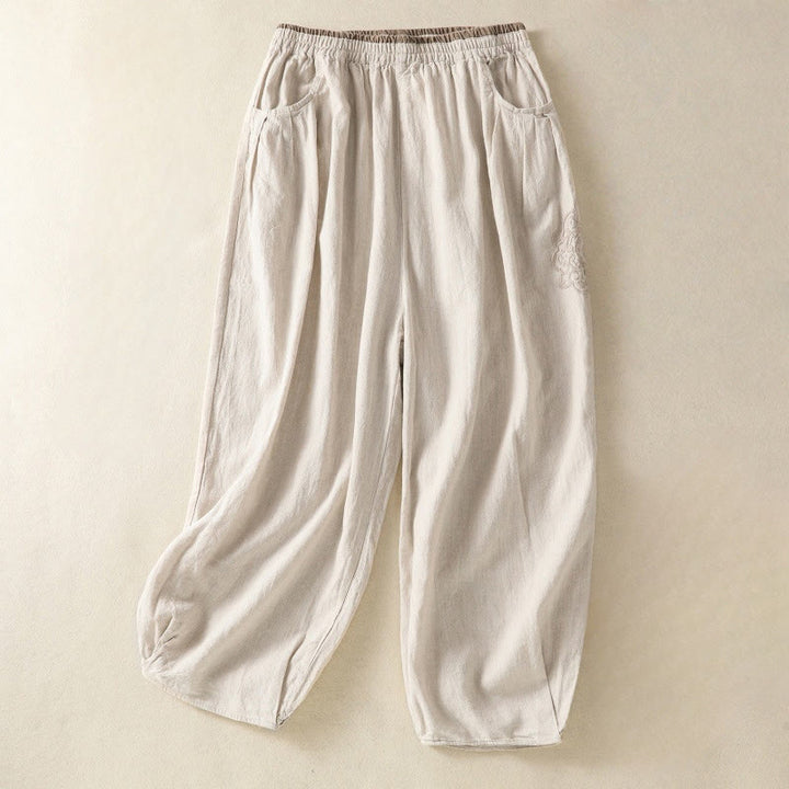 Pantaloni harem da donna in cotone e lino con ricamo Buddha Stones, lunghezza 7-8, con tasche - Biancheria - US8-10, UK/AU12-14, EU40-42 (2XL) - image 6