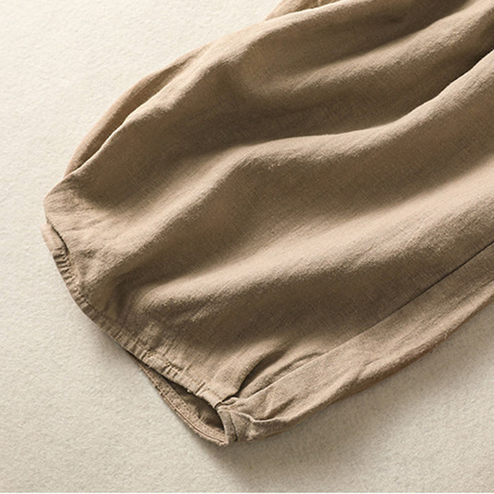 Pantaloni harem da donna in cotone e lino con ricamo Buddha Stones, lunghezza 7-8, con tasche