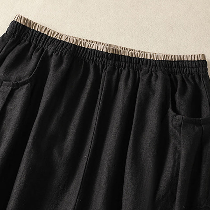 Pantaloni harem da donna in cotone e lino con ricamo Buddha Stones, lunghezza 7-8, con tasche