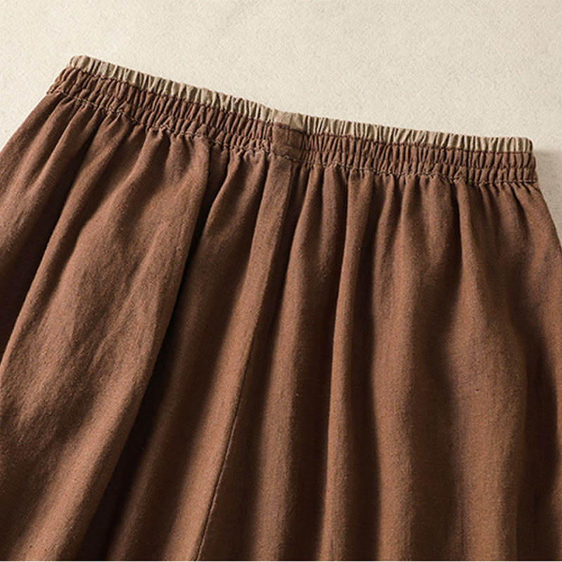 Pantaloni harem da donna in cotone e lino con ricamo Buddha Stones, lunghezza 7-8, con tasche