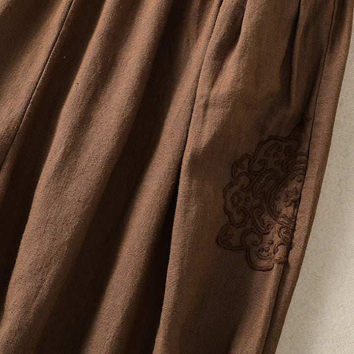 Pantaloni harem da donna in cotone e lino con ricamo Buddha Stones, lunghezza 7-8, con tasche