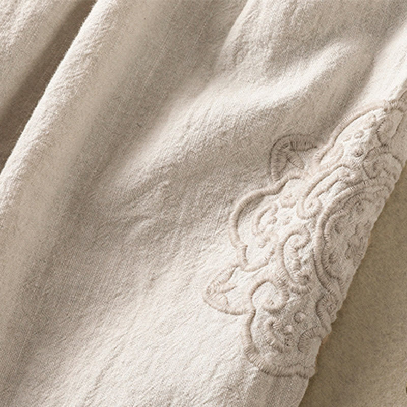 Pantaloni harem da donna in cotone e lino con ricamo Buddha Stones, lunghezza 7-8, con tasche