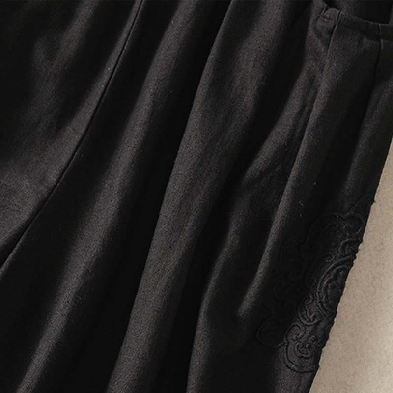 Pantaloni harem da donna in cotone e lino con ricamo Buddha Stones, lunghezza 7-8, con tasche