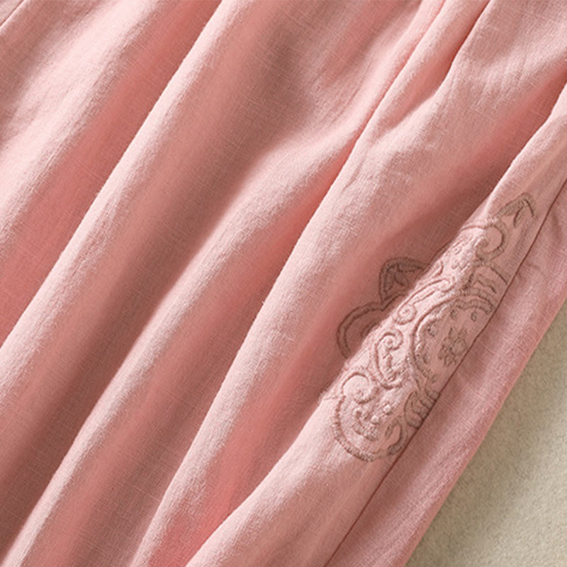 Pantaloni harem da donna in cotone e lino con ricamo Buddha Stones, lunghezza 7-8, con tasche
