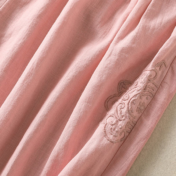 Pantaloni harem da donna in cotone e lino con ricamo Buddha Stones, lunghezza 7-8, con tasche