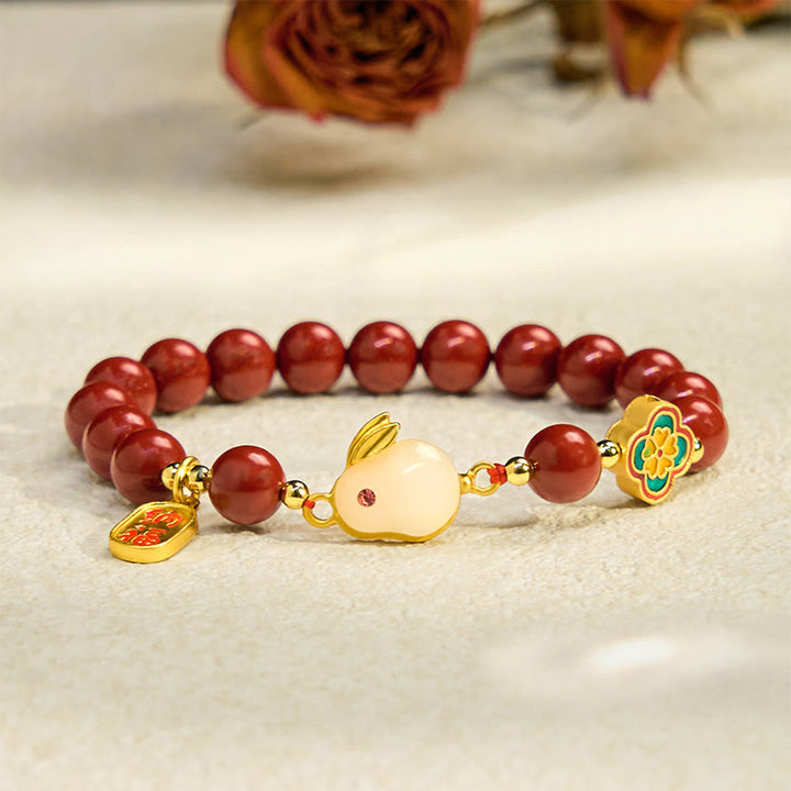 Braccialetto Buddha Stones Cinnabar Coniglio Coniglietto Fu Carattere Calmo