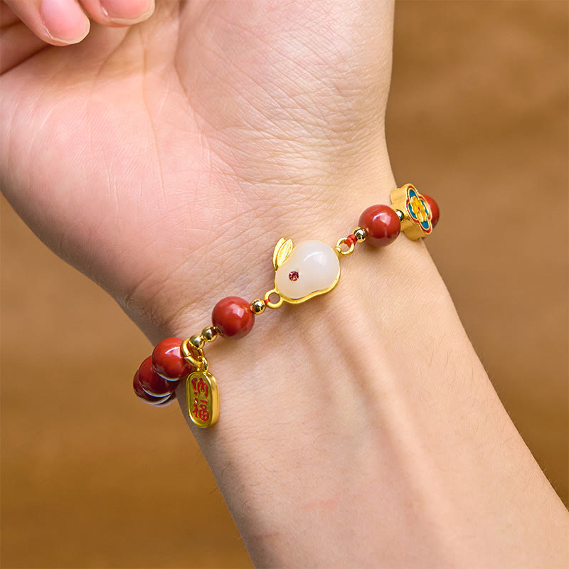 Braccialetto Buddha Stones Cinnabar Coniglio Coniglietto Fu Carattere Calmo