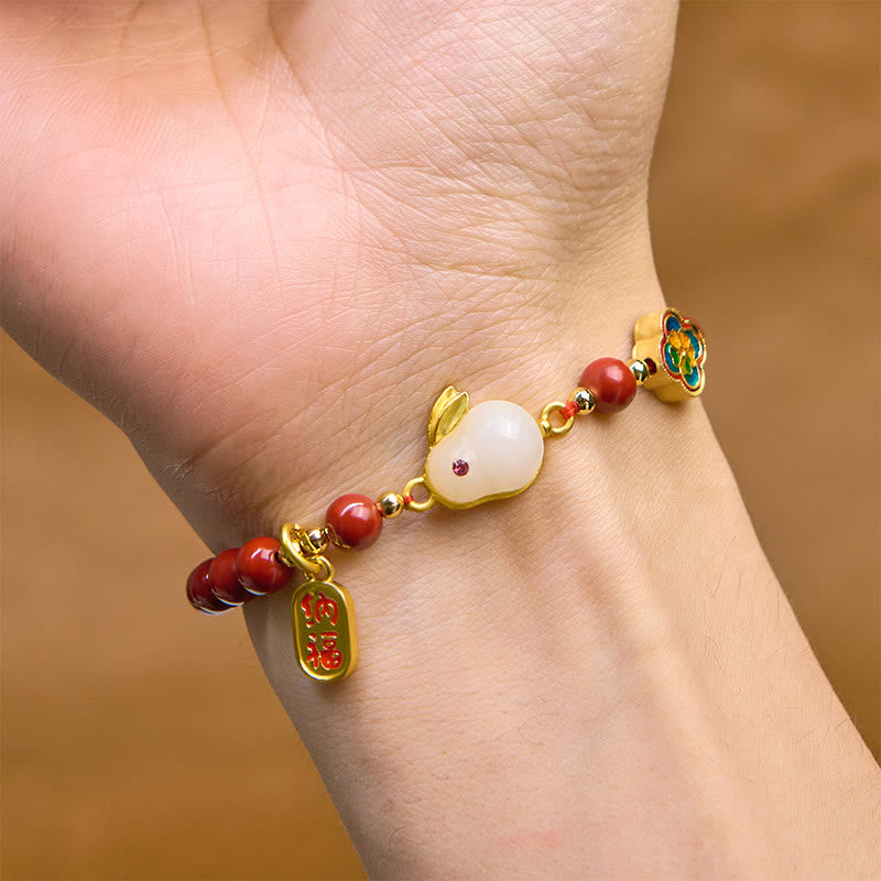 Braccialetto Buddha Stones Cinnabar Coniglio Coniglietto Fu Carattere Calmo