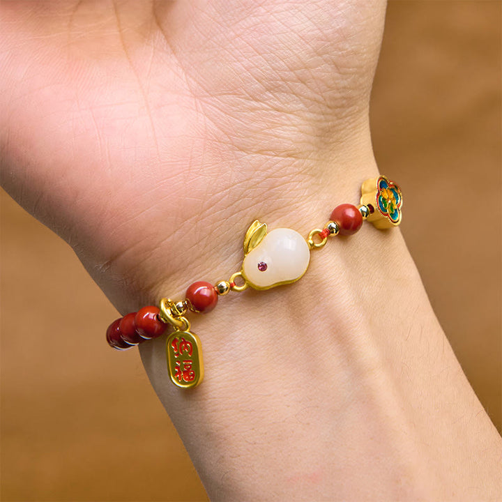 Braccialetto Buddha Stones Cinnabar Coniglio Coniglietto Fu Carattere Calmo