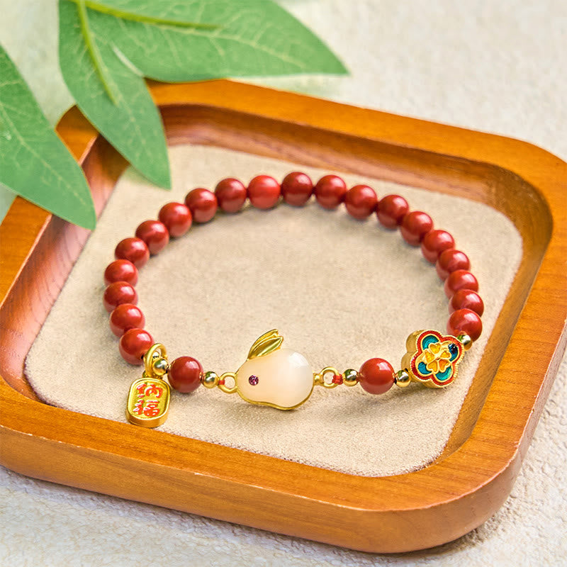 Braccialetto Buddha Stones Cinnabar Coniglio Coniglietto Fu Carattere Calmo