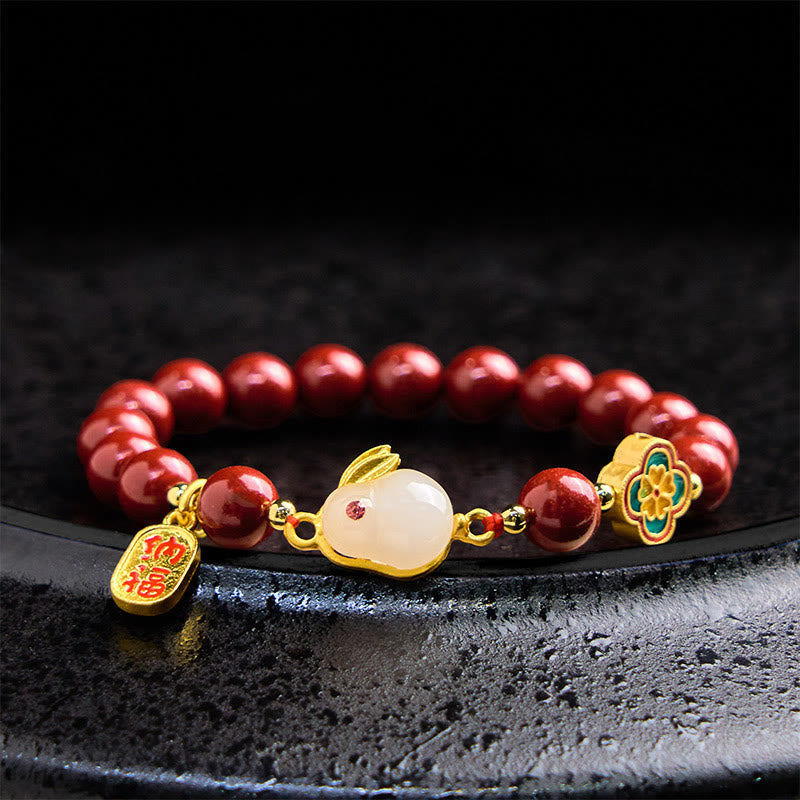 Braccialetto Buddha Stones Cinnabar Coniglio Coniglietto Fu Carattere Calmo