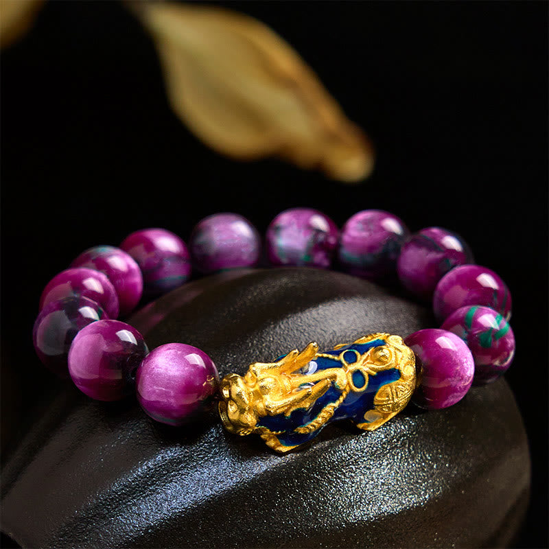 Braccialetto di guarigione positiva PiXiu con salice marino colorato Buddha Stones che cambia colore - Ciondolo in salice marino viola da 12 mm (circonferenza del polso 17-18 cm) - image 5