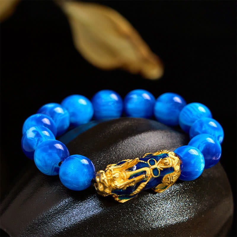 Braccialetto di guarigione positiva PiXiu con salice marino colorato Buddha Stones che cambia colore - Ciondolo in salice marino blu da 12 mm (circonferenza del polso 17-18 cm) - image 0