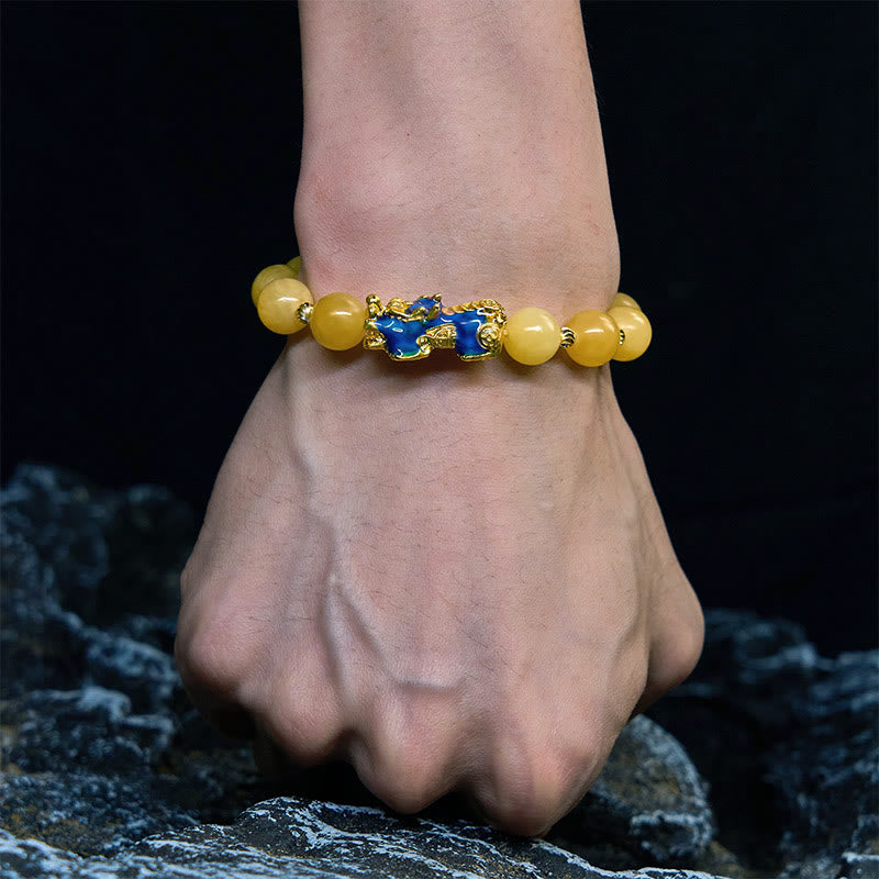 Braccialetto della ricchezza PiXiu con topazio naturale Buddha Stones e cambio di colore