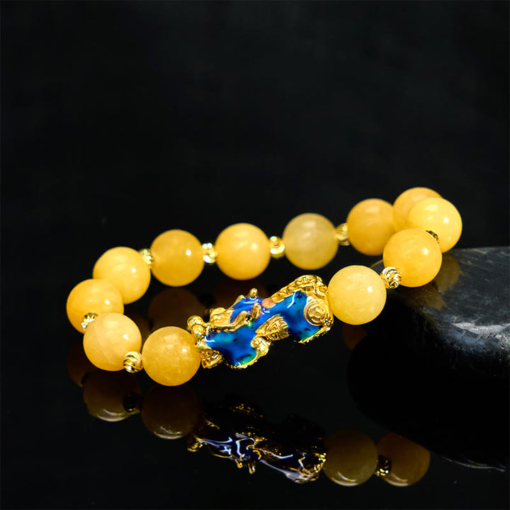Braccialetto della ricchezza PiXiu con topazio naturale Buddha Stones e cambio di colore