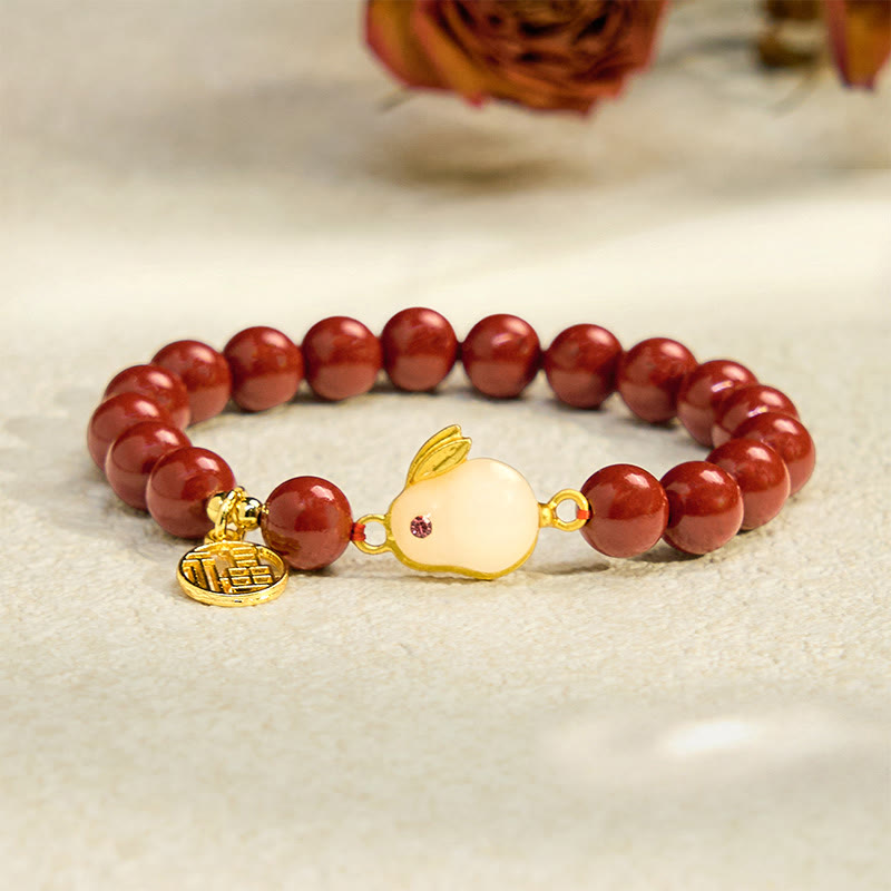 Braccialetto di benedizione del personaggio di Buddha Stones Cinnabar Rabbit Fu