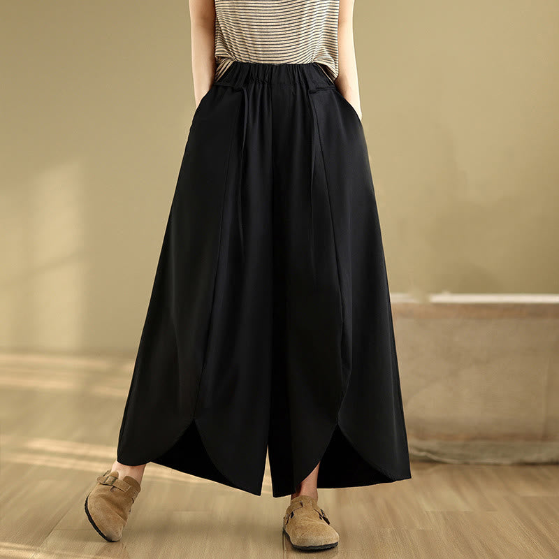 Pantaloni da donna con tasche e lacci, stile vintage estivo, a gamba larga, con spacchi, Buddha Stones - Nero - US8-10, UK/AU12-14, EU40-42 (2XL) - image 0