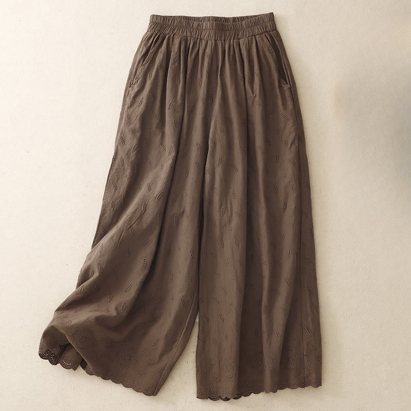 Pantaloni da donna in cotone a gamba larga con tasche, modello patchwork, con orlo in pizzo e ricami vintage estivi Buddha Stones - Marrone sella - US6, UK/AU10, EU38 (XL) - image 0