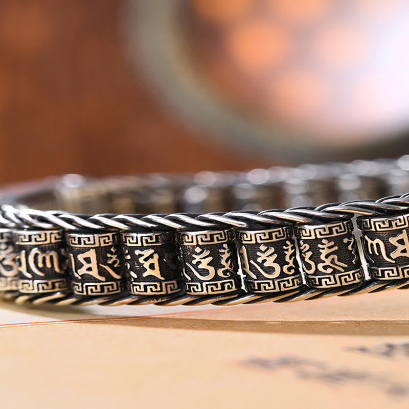 Braccialetto di metallo girevole per la pace Buddha Stones, fibbia in rame tibetano Om Mani Padme Hum