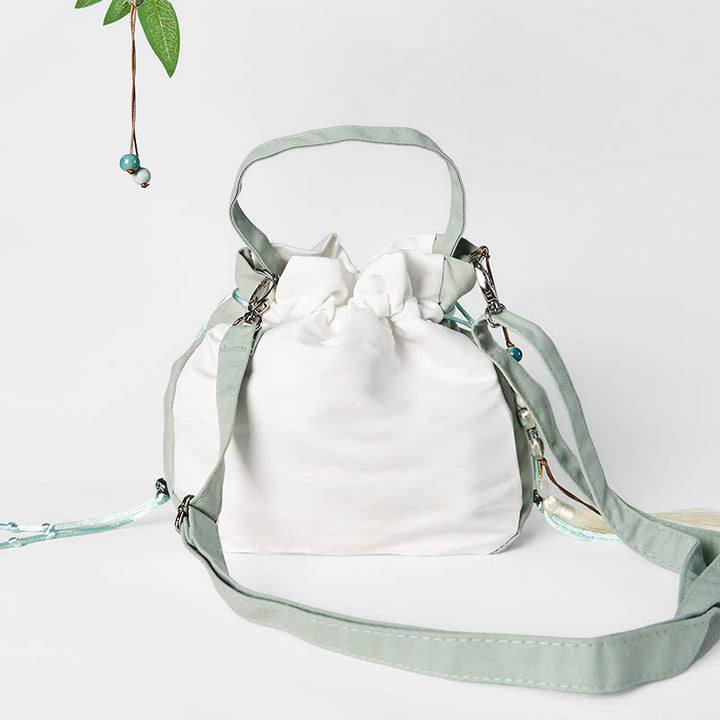 Borsa a tracolla in tela con ricamo Buddha Stones, motivo: fiore di pero verde