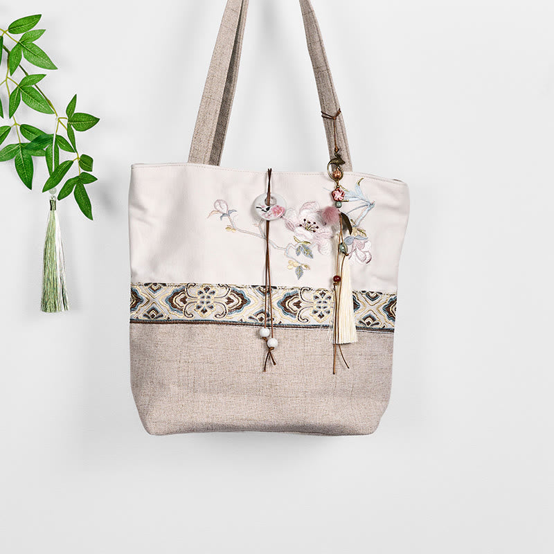 Borsa a tracolla in tela di poliestere con ricamo Buddha Stones Magnolia