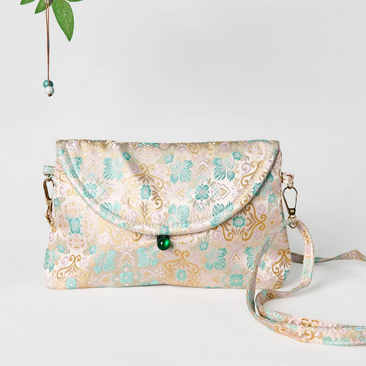 Borsa a tracolla con ricamo in poliestere e cotone con motivo floreale retrò Buddha Stones