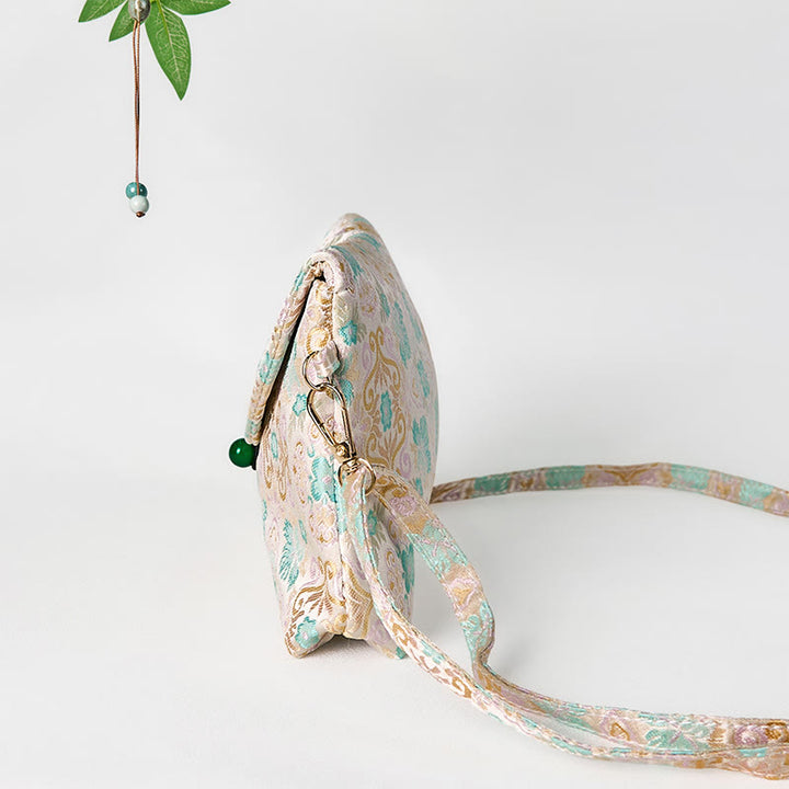 Borsa a tracolla con ricamo in poliestere e cotone con motivo floreale retrò Buddha Stones