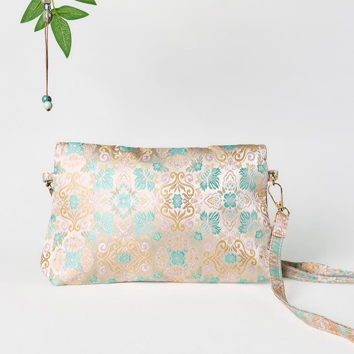 Borsa a tracolla con ricamo in poliestere e cotone con motivo floreale retrò Buddha Stones