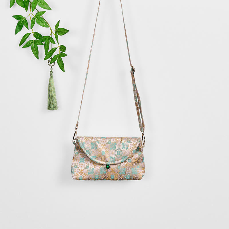 Borsa a tracolla con ricamo in poliestere e cotone con motivo floreale retrò Buddha Stones