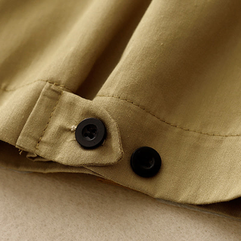 Pantaloni da donna in cotone a gamba larga con tasche, modello Buddha Stones, casual, vintage, tinta unita, con bottoni