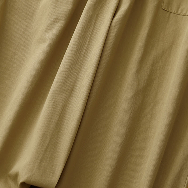 Pantaloni da donna in cotone a gamba larga con tasche, modello Buddha Stones, casual, vintage, tinta unita, con bottoni