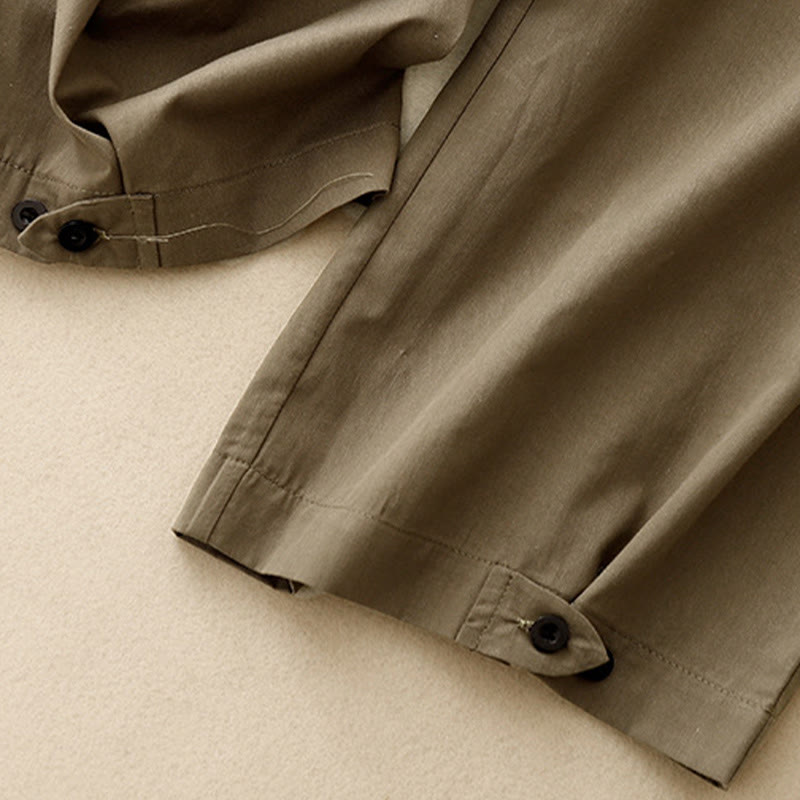 Pantaloni da donna in cotone a gamba larga con tasche, modello Buddha Stones, casual, vintage, tinta unita, con bottoni
