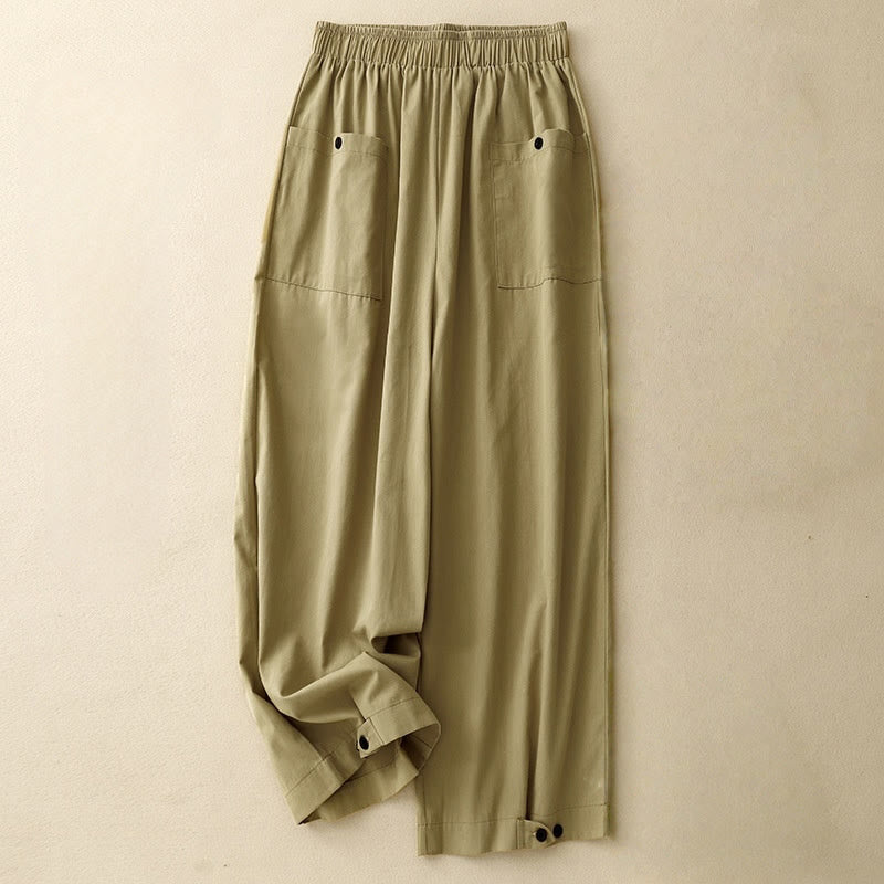 Pantaloni da donna in cotone a gamba larga con tasche, modello Buddha Stones, casual, vintage, tinta unita, con bottoni - Verga d'oro - US8-10, UK/AU12-14, EU40-42 (2XL) - image 0