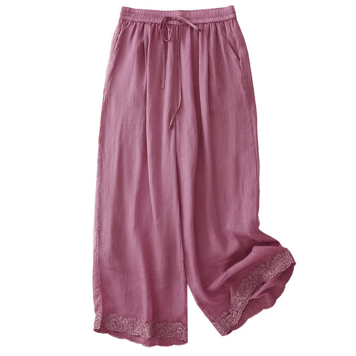 Pantaloni da donna in cotone con elastico in vita, gamba larga, con tasche, modello patchwork, stile casual vintage, con coulisse e Buddha Stones - image 9