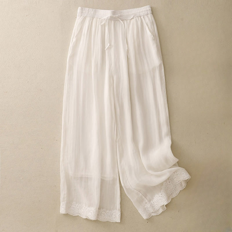 Pantaloni da donna in cotone con elastico in vita, gamba larga, con tasche, modello patchwork, stile casual vintage, con coulisse e Buddha Stones - Bianco Floreale - US8-10, UK/AU12-14, EU40-42 (2XL) - image 17