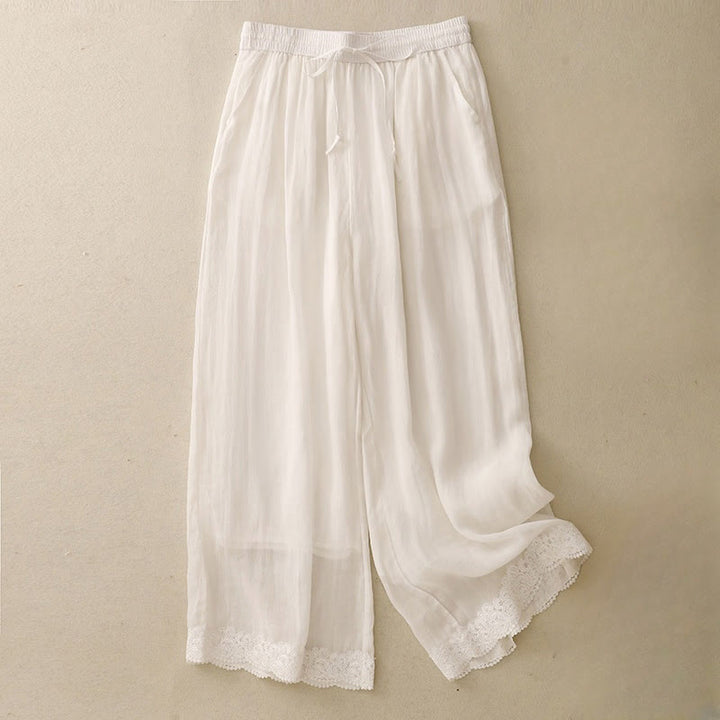 Pantaloni da donna in cotone con elastico in vita, gamba larga, con tasche, modello patchwork, stile casual vintage, con coulisse e Buddha Stones - Bianco Floreale - US8-10, UK/AU12-14, EU40-42 (2XL) - image 17