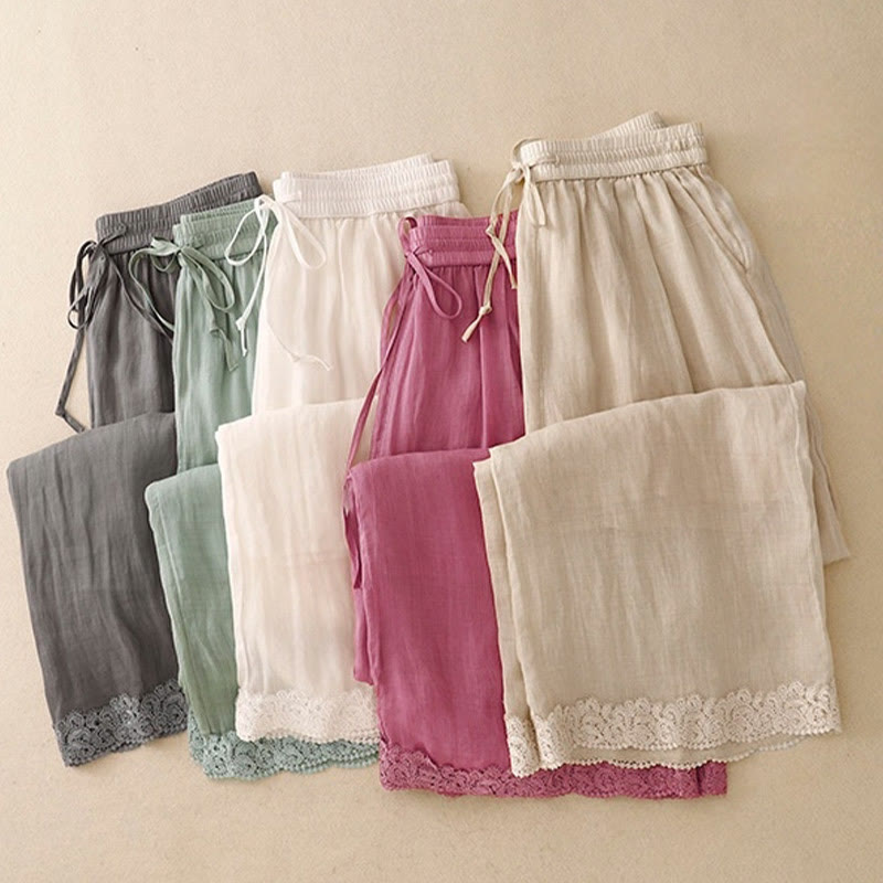 Pantaloni da donna in cotone con elastico in vita, gamba larga, con tasche, modello patchwork, stile casual vintage, con coulisse e Buddha Stones - image 20