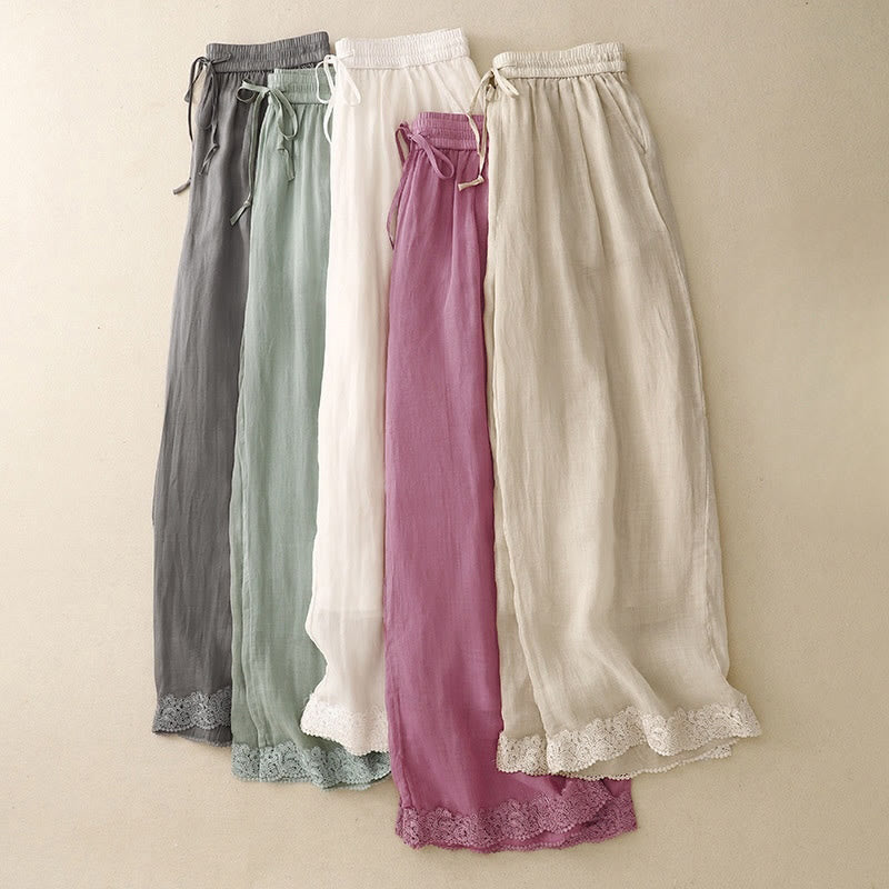Pantaloni da donna in cotone con elastico in vita, gamba larga, con tasche, modello patchwork, stile casual vintage, con coulisse e Buddha Stones - image 19