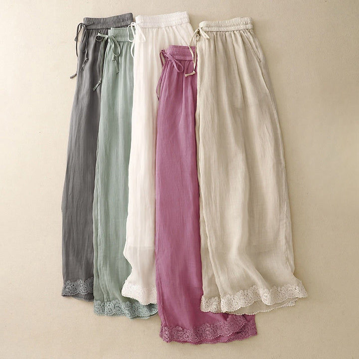 Pantaloni da donna in cotone con elastico in vita, gamba larga, con tasche, modello patchwork, stile casual vintage, con coulisse e Buddha Stones - image 19