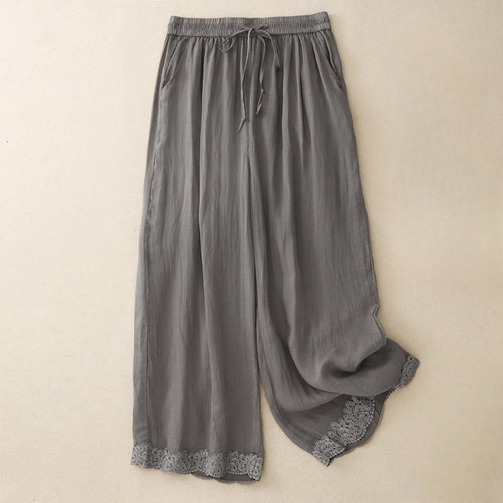 Pantaloni da donna in cotone con elastico in vita, gamba larga, con tasche, modello patchwork, stile casual vintage, con coulisse e Buddha Stones - Grigio ardesia - US8-10, UK/AU12-14, EU40-42 (2XL) - image 3