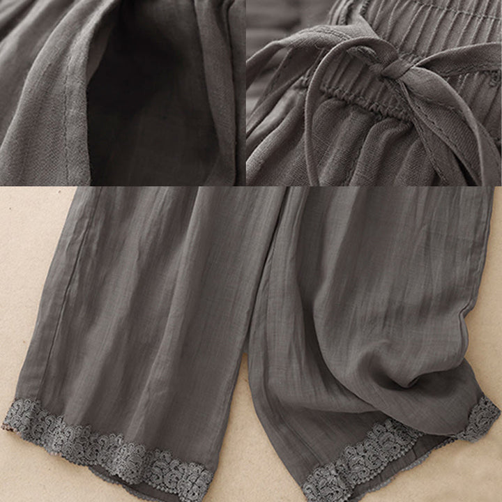Pantaloni da donna in cotone con elastico in vita, gamba larga, con tasche, modello patchwork, stile casual vintage, con coulisse e Buddha Stones - image 5