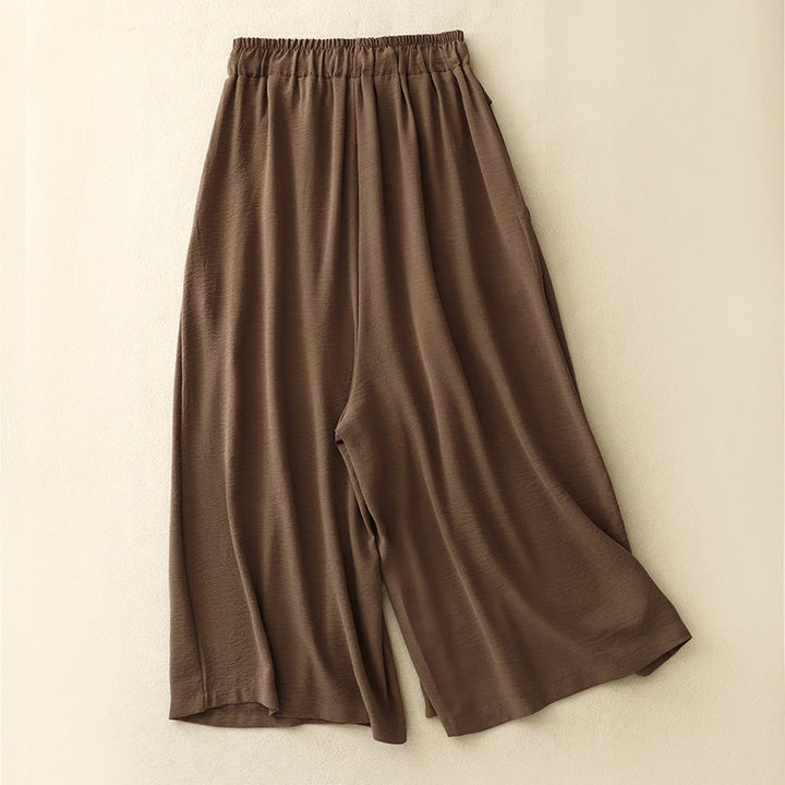 Pantaloni da donna in lino e cotone a gamba larga con coulisse, con tasche, stile casual etnico semplice, motivo Buddha Stones