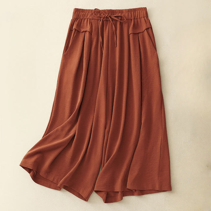 Pantaloni da donna in lino e cotone a gamba larga con coulisse, con tasche, stile casual etnico semplice, motivo Buddha Stones