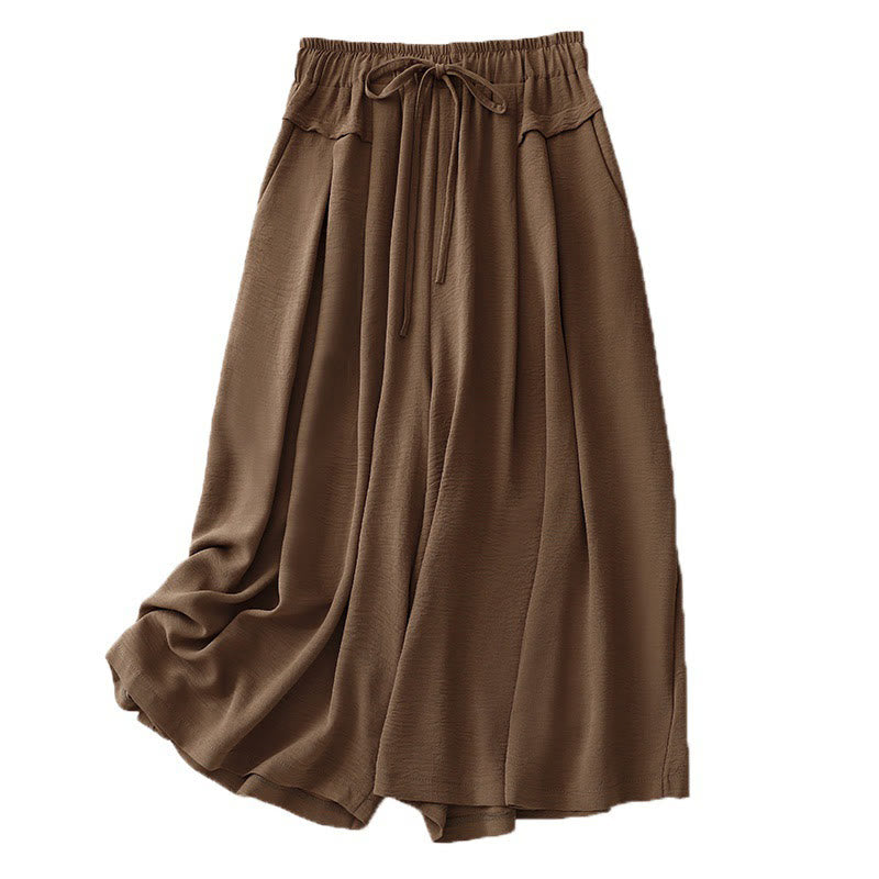 Pantaloni da donna in lino e cotone a gamba larga con coulisse, con tasche, stile casual etnico semplice, motivo Buddha Stones