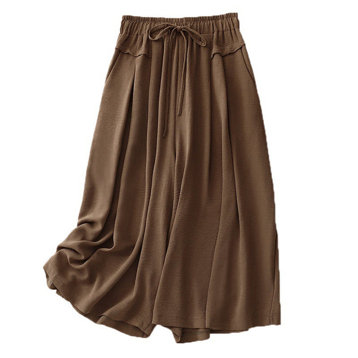 Pantaloni da donna in lino e cotone a gamba larga con coulisse, con tasche, stile casual etnico semplice, motivo Buddha Stones