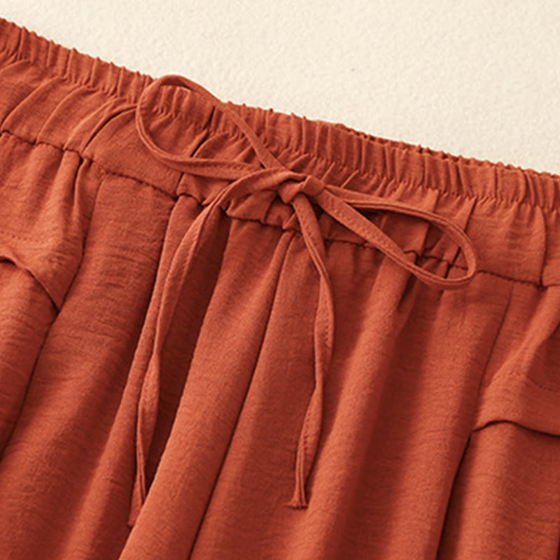 Pantaloni da donna in lino e cotone a gamba larga con coulisse, con tasche, stile casual etnico semplice, motivo Buddha Stones