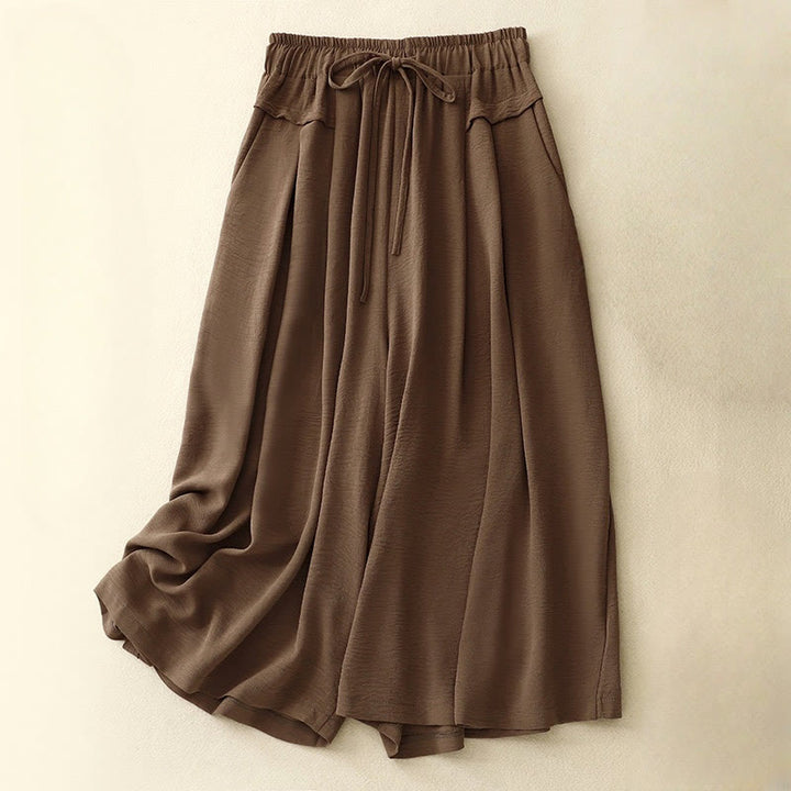 Pantaloni da donna in lino e cotone a gamba larga con coulisse, con tasche, stile casual etnico semplice, motivo Buddha Stones
