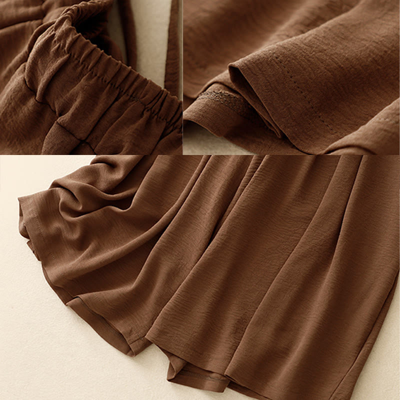 Pantaloni da donna in lino e cotone a gamba larga con coulisse, con tasche, stile casual etnico semplice, motivo Buddha Stones